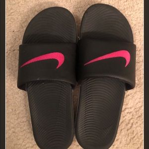 Black and Pink Nike Slides